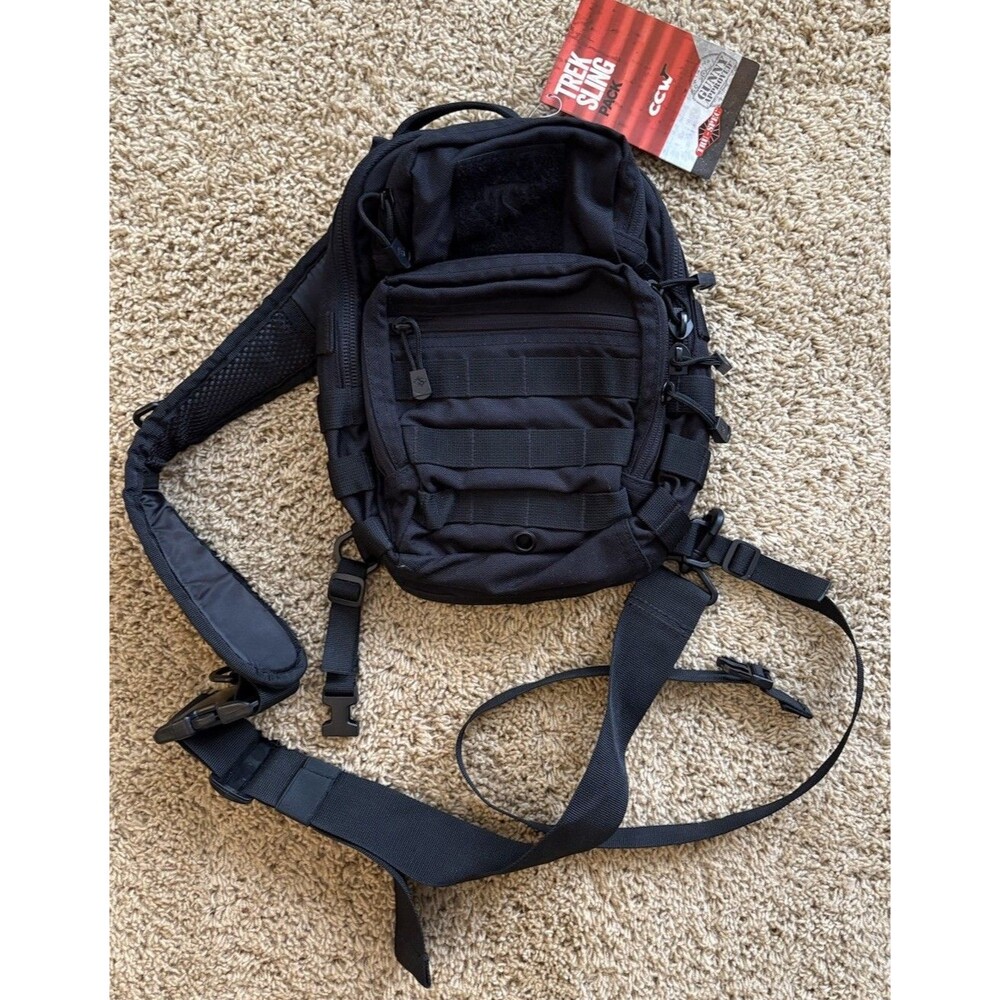 TRU-SPEC Trek Sling Backpack Black Nylon Tactical Gear Bag Multiple Pockets New!